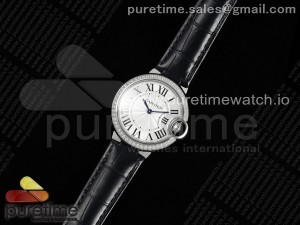 Ballon Bleu 33mm SS AF 1:1 Best Edition White Dial Diamonds Bezel on Black Leather Strap Ronda Quartz