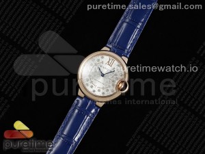 Ballon Bleu 33mm RG AF 1:1 Best Edition Silver Textured Dial on Blue Leather Strap Ronda Quartz