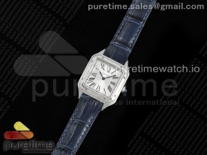 Santos Dumont 27.5mm AF 1:1 Best Edition Silver Dial on Blue Leather Strap Ronda Quartz