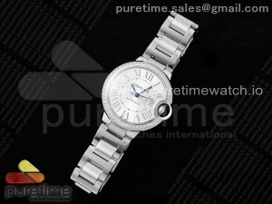 Ballon Bleu 33mm AF 1:1 Best Edition Silver Dial Diamonds Bezel on SS Bracelet Ronda Quartz