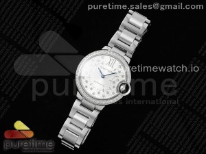 Ballon Bleu 33mm AF 1:1 Best Edition Silver Textured Dial Diamonds Bezel on SS Bracelet Ronda Quartz