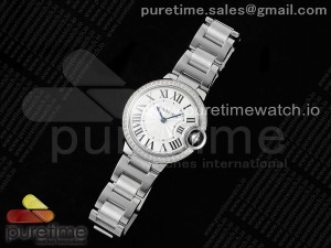 Ballon Bleu 33mm AF 1:1 Best Edition White Dial Diamonds Bezel on SS Bracelet Ronda Quartz