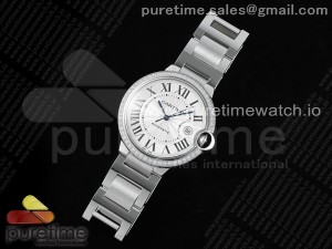 Ballon Bleu 42mm SS CHF 1:1 Best Edition White Texture Dial 1Line Diamonds Bezel on SS Bracelet A2824