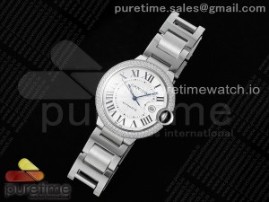 Ballon Bleu 42mm SS CHF 1:1 Best Edition White Texture Dial 2Line Diamonds Bezel on SS Bracelet A2824