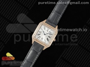 Santos Dumont 31.4mm RG AF 1:1 Best Edition Silver Dial Diamonds Bezel on Gray Croco Strap A157