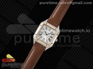 Santos Dumont 27.5mm SS/RG AF 1:1 Best Edition Silver Dial on Brown Leather Strap A157