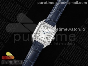 Santos Dumont 27.5mm SS AF 1:1 Best Edition Silver Dial on Blue Croco Strap A157