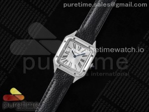 Santos Dumont 27.5mm SS AF 1:1 Best Edition Silver Dial on Black Leather Strap A157