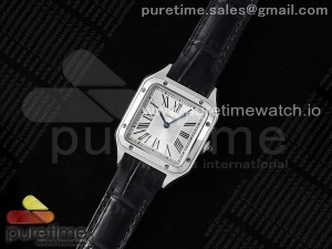 Santos Dumont 27.5mm SS AF 1:1 Best Edition Silver Dial on Black Croco Strap A157