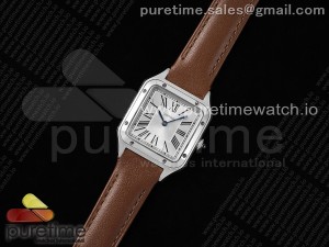 Santos Dumont 27.5mm SS AF 1:1 Best Edition Silver Dial on Brown Leather Strap A157