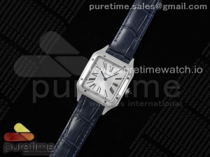 Santos Dumont 31.4mm SS AF 1:1 Best Edition Silver Dial on Blue Croco Strap A157