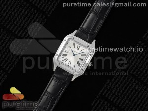 Santos Dumont 31.4mm SS AF 1:1 Best Edition Silver Dial on Black Croco Strap A157