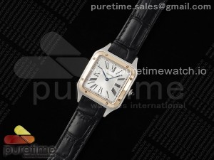 Santos Dumont 31.4mm SS/RG AF 1:1 Best Edition Silver Dial on Black Croco Strap A157