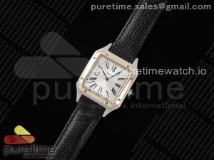 Santos Dumont 31.4mm SS/RG AF 1:1 Best Edition Silver Dial on Black Leather Strap A157