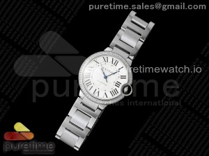 Ballon Bleu 36mm AF 1:1 Best Edition White Dial 1 Line Diamonds Bezel on SS Bracelet NH05B