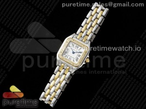 Panthère Ladies 22mm SS/YG AF 1:1 Best Edition White Dial Diamonds Bezel on SS/YG Bracelet Ronda Quartz