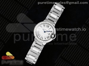 Ballon Bleu Ladies 28mm SS AF 1:1 Best Edition White Dial Big Diamonds Bezel on SS Bracelet Ronda Quartz