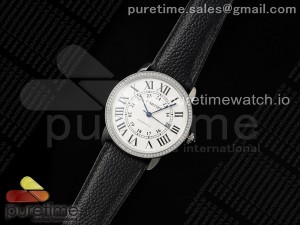 Ronde Solo 42mm SS AF 1:1 Best Edition White Dial Diamonds Bezel on Black Black Strap MIYOTA 9015