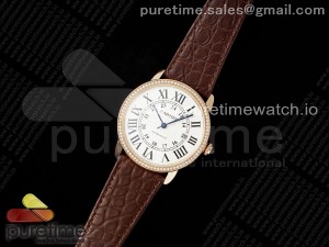 Ronde Solo 42mm RG AF 1:1 Best Edition White Dial Diamonds Bezel on Brown Black Strap MIYOTA 9015