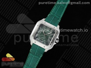 Santos de Cartier 40mm SS AF 1:1 Best Edition Green Dial on Green Leather Strap MIYOTA 9015