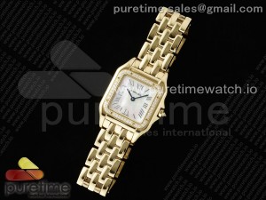 Panthère Ladies 27mm YG AF 1:1 Best Edition White MOP Dial Diamonds Bezel on YG Bracelet Ronda Quartz