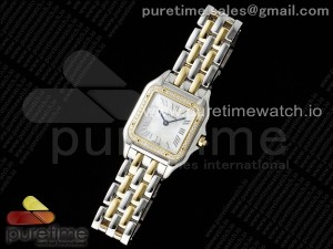 Panthère Ladies 27mm SS/YG AF 1:1 Best Edition White MOP Dial Diamonds Bezel on SS/YG Bracelet Ronda Quartz