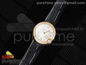 Ballon Blanc 30mm RG AF 1:1 Best Edition Silver Dial Diamonds Bezel on Black Fabric Strap Ronda Quartz