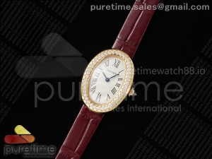 Baignoire Watch RG AF 1:1 Best Edition White Dial Diamonds Bezel on Red Croco Strap RONDA Quartz