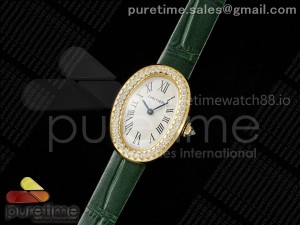 Baignoire Watch YG AF 1:1 Best Edition White Dial Diamonds Bezel on Green Croco Strap RONDA Quartz