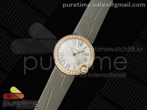 Ballon Blanc 30mm RG AF 1:1 Best Edition Silver Dial Diamonds Bezel on Gray Fabric Strap Ronda Quartz