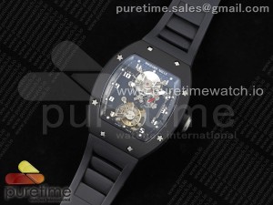 RM001 Tourbillon PVD 3KF Best Edition Black Dial on Black Leather Strap