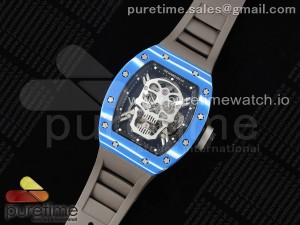 RM052 Skull Blue NTPT Real Tourbillon 3KF 1:1 Best Edition Skull Dial on Gray Rubber Strap