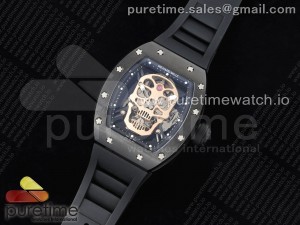 RM052 Skull Black Ceramic Real Tourbillon 3KF 1:1 Best Edition Skull Dial on Black Rubber Strap