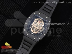 RM052 Skull Sandblaster Ceramic Real Tourbillon 3KF 1:1 Best Edition RG Skull Dial on Black Rubber Strap