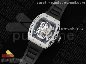 RM052 Skull Titanium Real Tourbillon 3KF 1:1 Best Edition Skull Dial on Black Rubber Strap