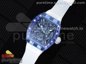 RM012 Blue Transparent Tourbillon RMF Best Edition Skeleton Dial on White Rubber Strap