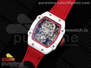 RM027-02  Nadal Real Tourbillon RMF Best Edition White Forge Carbon Red Inner Bezel on Red Nylon Strap