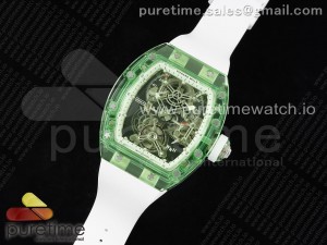 RM56-01 Green Transparent Tourbillon RMF Best Edition Skeleton Dial on White Rubber Strap