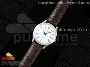 Record 40mm SS AF 1:1 Best Edition White Dial on Brown Leather Strap A2892