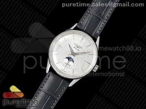 Flagship Heritage Moonphase SS APSF 1:1 Best Edition Silver/SS Dial on Black Leather Strap A2892