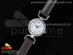 Equestrian Stirrup Ladies SS White Dial Arabic Markers on Brown Leather Strap Ronda Quartz