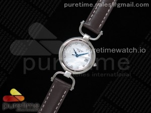 Equestrian Stirrup Ladies SS White Dial Diamonds Markers on Brown Leather Strap Ronda Quartz