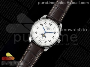 Master Moonphase SS APSF 1:1 Best Edition White Numeral Dial on Brown Leather Strap AL899