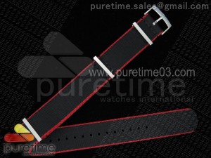 Red Border Black 22mm Width Nylon Strap