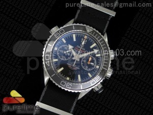 Planet Ocean Master Chronometer Chrono SS Black Bezel Black Dial on Gray Border Black Nylon Strap A9900