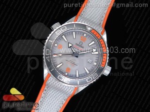 Planet Ocean 42mm SS OMF 1:1 Best Edition Black/Orange Bezel Gray Dial on Gray Nylon Strap A8900 (Black Balance Wheel)