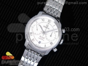 De Ville Chronograph 42mm SS OMF 1:1 Best Edition White Dial on SS Bracelet A9300 (Black Balance Wheel)