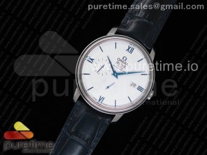 De Ville Prestige Real Power Reserve SS TW 1:1 Best Edition White Dial Blue Markers on Blue Leather Strap A2824