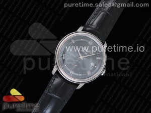 De Ville Prestige Real Power Reserve SS TW 1:1 Best Edition Gray Dial Silver Markers on Black Leather Strap A2824