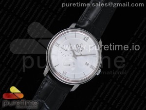 De Ville Prestige Real Power Reserve SS TW 1:1 Best Edition Silver Dial Silver Markers on Black Leather Strap A2824